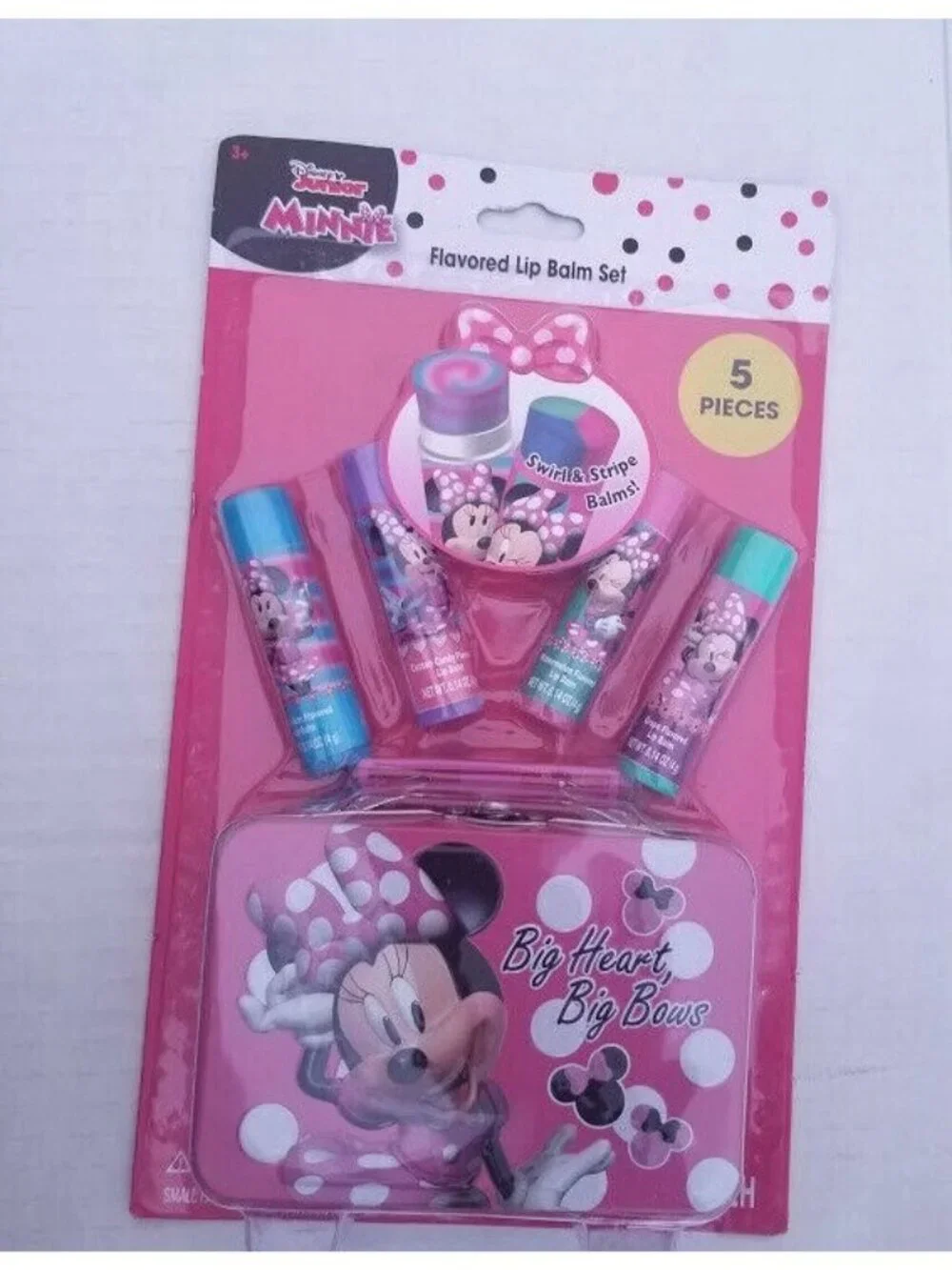 Disney Minnie Mouse 5 piece Flavored Swirl Lip Balm Set W Tin NEW/SEALED